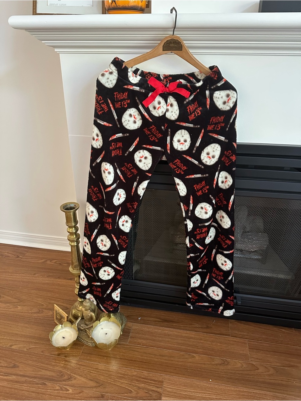 Friday the 13th Black Fleece Pajama Pants with Red Bow